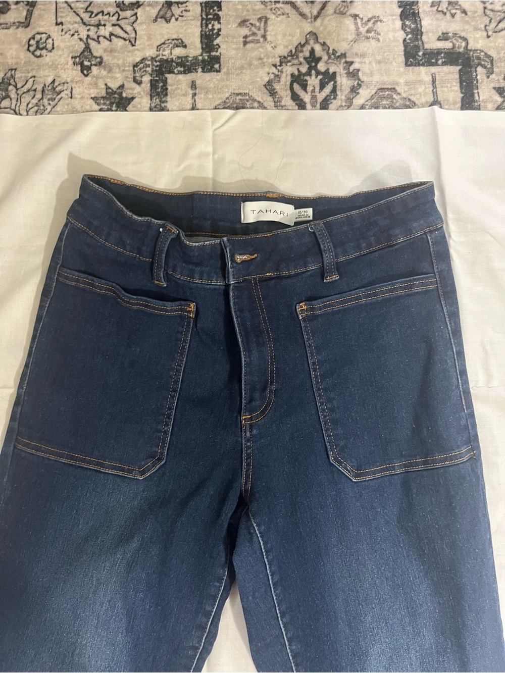 Tahari Indigo Straight-Leg Women’s Jeans with Front Patch Pockets